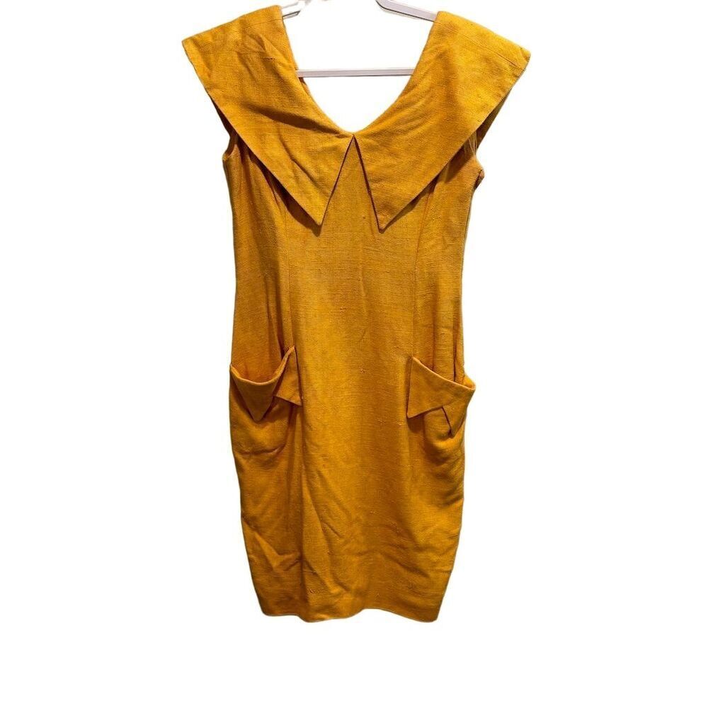 Dirasta New York Mustard Yellow Sleeveless Collared Dress Size 6 Knee Length
